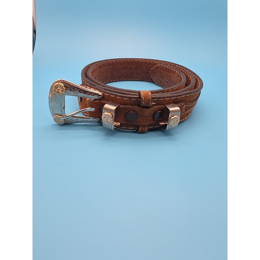 Vintage Leather Western Belt Multi Metal Asscents Wrangler Size 36